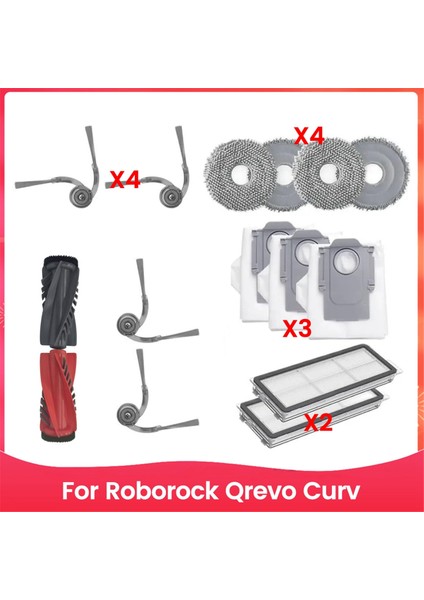 14 Adet Ana Fırça Yan Fırça Paspas Bezi Hepa Filtre ve Toz Torbası Roborock Q Revo Curve Elektrikli Süpürge Aksesuarlarına Uygun (Yurt Dışından)