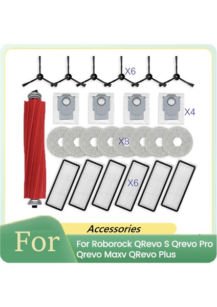 Roborock Qrevo S/qrevo Pro/qrevo Maxv/qrevo Plus Elektrikli Süpürge Parçaları Için 25 Adet Ana Yan Fırça Filtre Paspas Pedi Toz Torbası (Yurt Dışından)