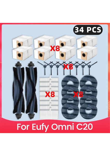 Eufy Omni C20 Robot Vakum Yedek Parçalar Ana Yan Fırça Hepa Filtre Mop Bez Toz Çantaları Aksesuarlar (Yurt Dışından)