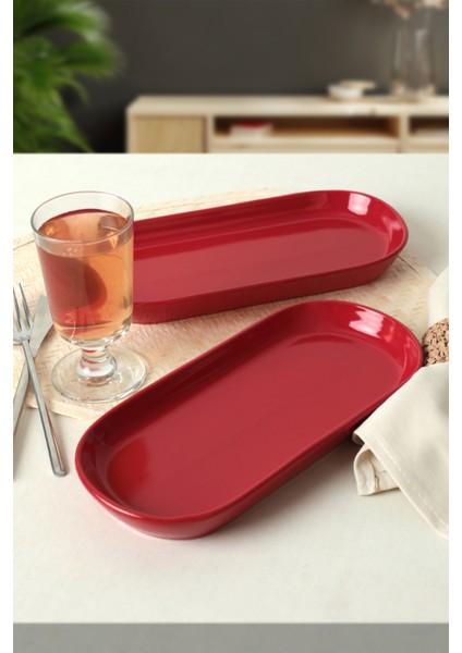 Kırmızı Noyan Kayık Tabak 2 Adet 26 cm 506