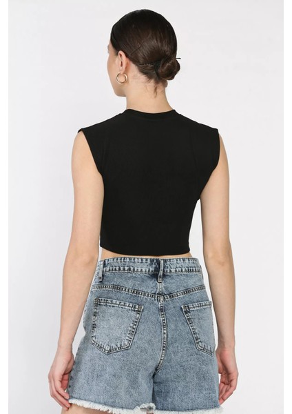 Kadın Japone Kol Fiyonklu Fitilli Crop Top Bluz P-00016999