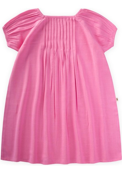 Nervüllü Keten Elbise 2-7 Yaş Pembe