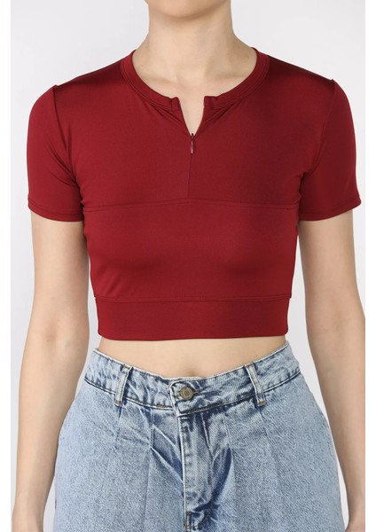 Kadın Ön Fermuarlı Modal Kumaş Crop Top Bluz P-00016944 fırsatları