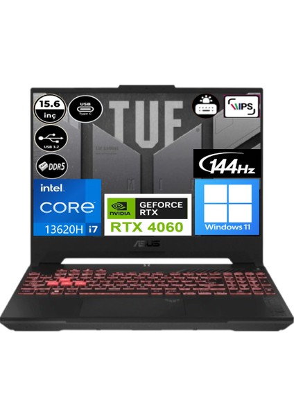 Tuf Gaming F15 FX507VV-LP243EP7 I7-13620H 64 GB Ram 1 Tb SSD Windows 11 Pro RTX4060 15.6" Fhd Taşınabilir Bilgisayar + Elektropasaj Çanta