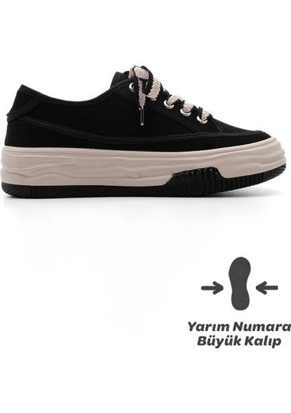 Kadın Sneaker Yüksek Taban Bağcıklı Bez Spor Ayakkabı Kotnel modelleri