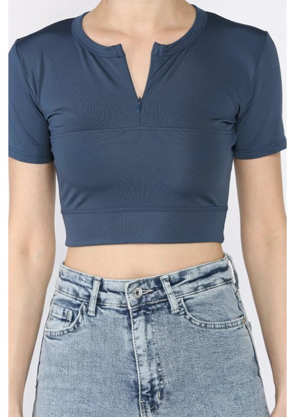 Kadın Ön Fermuarlı Modal Kumaş Crop Top Bluz P-00016944 fırsatları