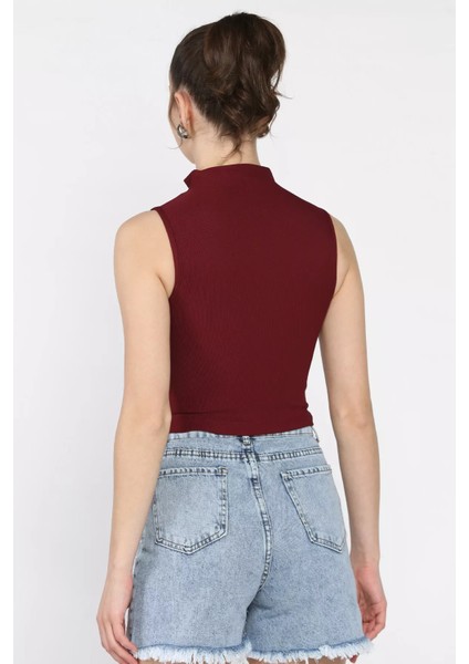 Kadın Yarım Fermuarlı Fitilli Crop Top Bluz P-00016993 modelleri