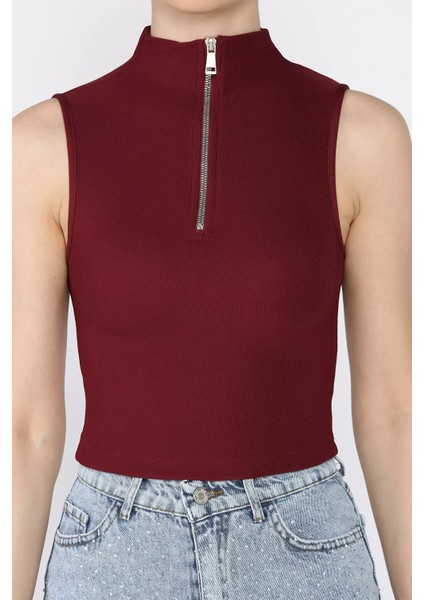 Kadın Yarım Fermuarlı Fitilli Crop Top Bluz P-00016993 fırsatları