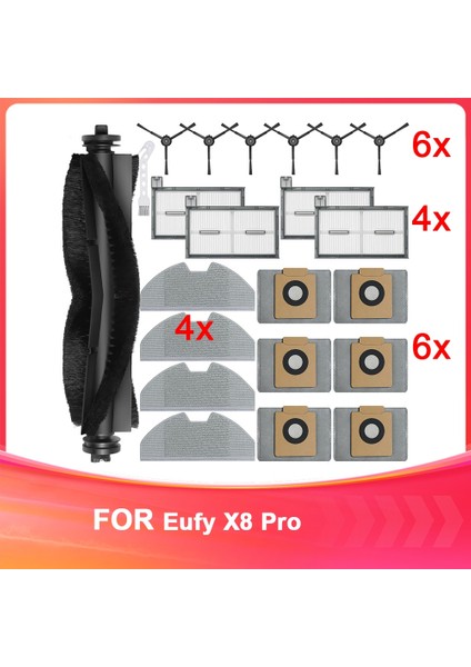 Eufy X8 Pro Robot Süpürgeler Için Aksesuarlar Yedek Set, Silindir Fırça, Filtreler, Paspas Pedleri, Yan Fırçalar, Süpürge Torbaları (Yurt Dışından)