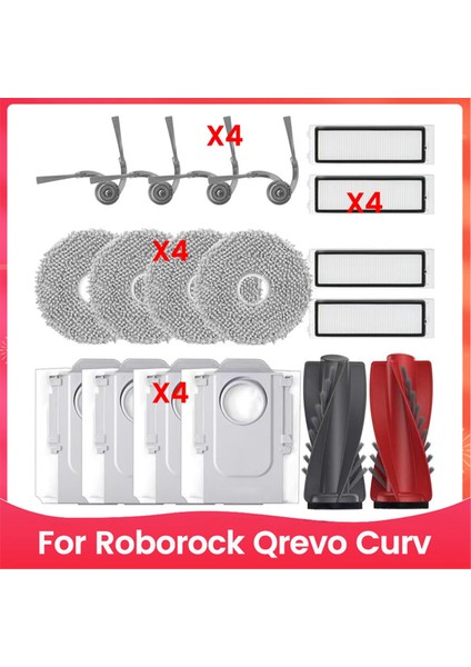 Roborock Qrevo Curv Robot Süpürge Yedek Parçaları Ana Yan Fırça Hepa Filtreleri Paspas Bezi Toz Torbaları (Yurt Dışından)
