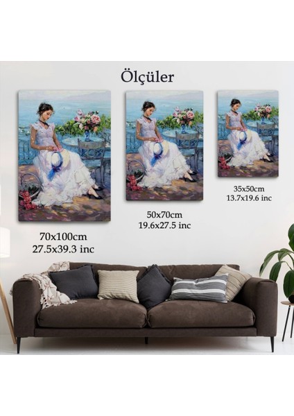 - Terastaki Beyaz Elbiseli Güzel Kadın TABLOSU-6273 indirimleri