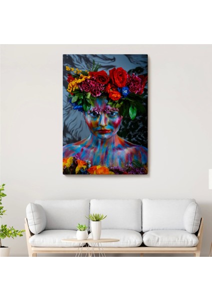 - Renkli Çiçek Taçlı Kız Kanvas TABLO-5989