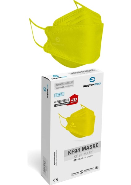 KF94 Kore Tipi, 4 Katlı, Sarı Maske, Tekli Paket, Uv Steril (2 Kutu/ 20 Adet)