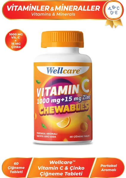 Vitamin C 1000 mg - 15 mg Çinko 60 Çiğneme Tableti