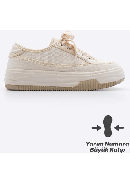 Kadın Sneaker Yüksek Taban Bağcıklı Bez Spor Ayakkabı Kotnel