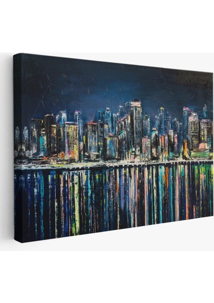 - Kıyı Şehrin De Gece Yağlıboya Görünüm Dekoratif Kanvas Duvar TABLOSU-3526 fiyatları