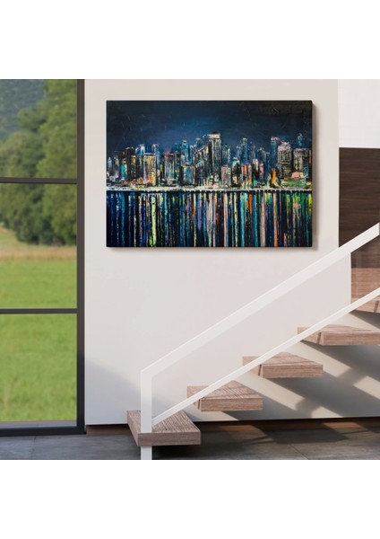 - Kıyı Şehrin De Gece Yağlıboya Görünüm Dekoratif Kanvas Duvar TABLOSU-3526 indirimleri