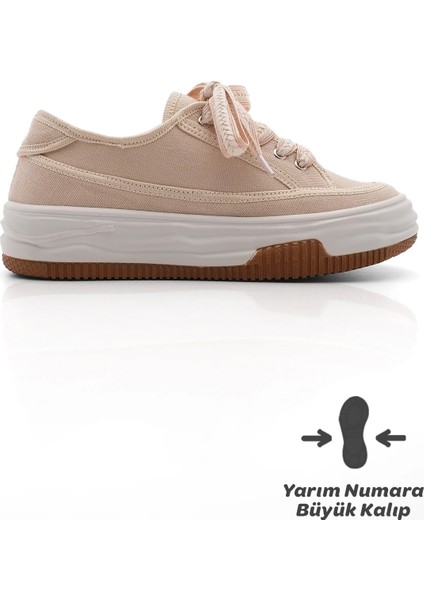 Kadın Sneaker Yüksek Taban Bağcıklı Bez Spor Ayakkabı Kotnel modelleri