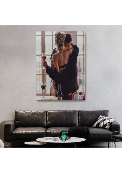 - Kırmızı Şarap Içen Sevgililer Dekoratif Duvar TABLOSU-6158