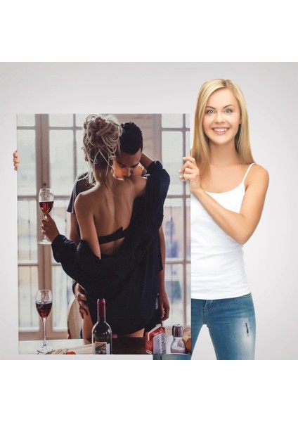 - Kırmızı Şarap Içen Sevgililer Dekoratif Duvar TABLOSU-6158 modelleri