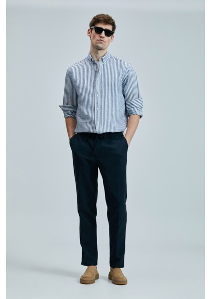Keten ve Pamuk Karışımlı Slim Fit Normal Bel Düz Paça Chino Pantolon Erkek Pantolon 111190352