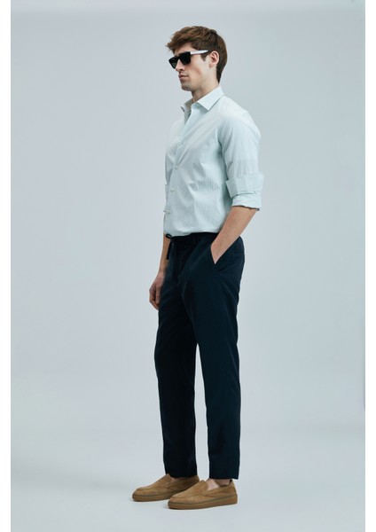 Keten ve Pamuk Karışımlı Slim Fit Normal Bel Düz Paça Chino Pantolon Erkek Pantolon 111190352