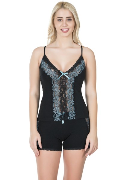 - Ip Askılı Dantelli Atlet Şort Takım 081