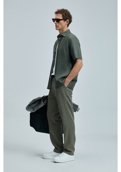 Keten ve Pamuk Karışımlı Slim Fit Normal Bel Düz Paça Chino Pantolon Erkek Pantolon 111190352 modelleri