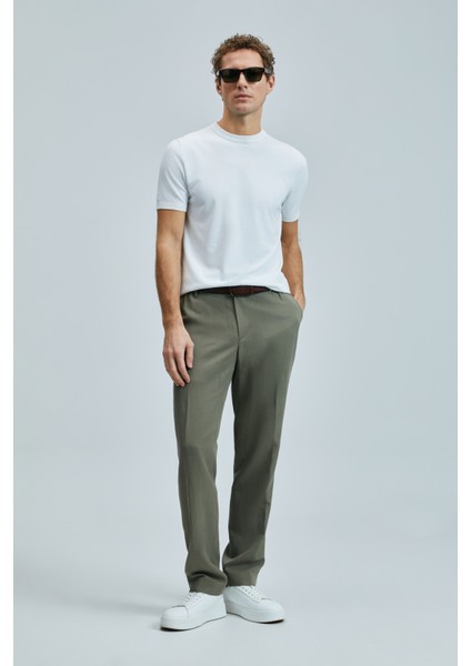 Keten ve Pamuk Karışımlı Slim Fit Normal Bel Düz Paça Chino Pantolon Erkek Pantolon 111190352
