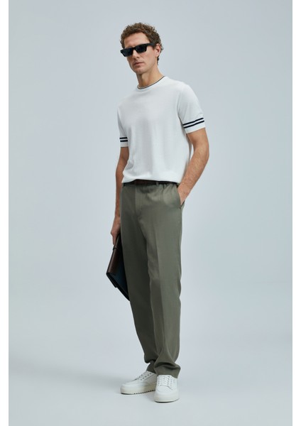 Keten ve Pamuk Karışımlı Slim Fit Normal Bel Düz Paça Chino Pantolon Erkek Pantolon 111190352