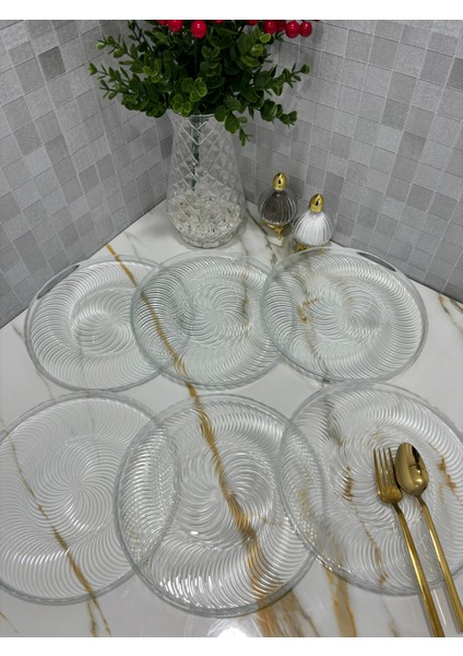 6'lı 21 cm Şeffaf Pasta Tabağı
