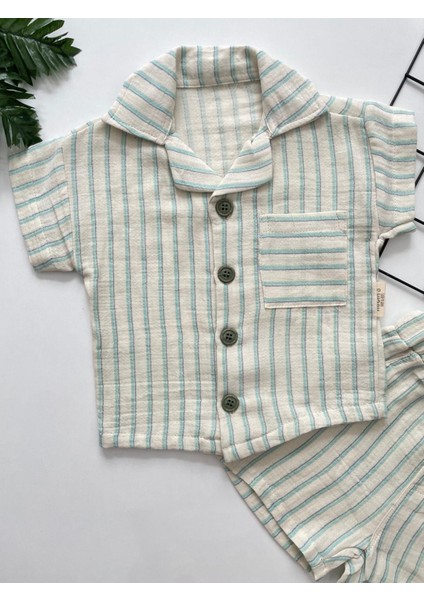 Minicixbebe Çizgili Müslin Kumaş Şortlu Erkek Bebek 2'li Takım fiyatları