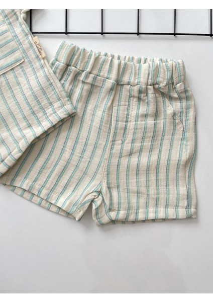 Minicixbebe Çizgili Müslin Kumaş Şortlu Erkek Bebek 2'li Takım modelleri