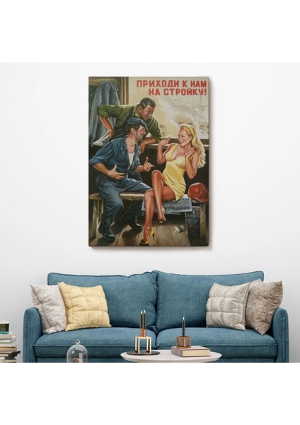 - Sovyet Dönemi Işçiler ve Sarışın Kadın Duvar TABLOSU-6031