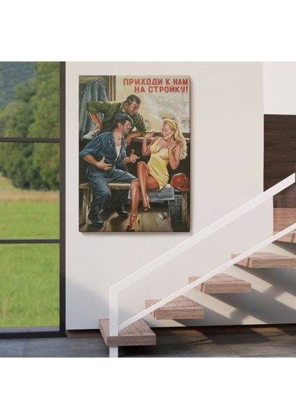 - Sovyet Dönemi Işçiler ve Sarışın Kadın Duvar TABLOSU-6031 fırsatları