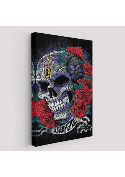 - Renkli Çiçeklerle Kafatası Posteri, Şeker Kafatası Sanatsal Kanvas TABLO-5256 fiyatları