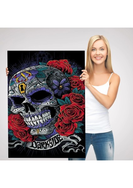 - Renkli Çiçeklerle Kafatası Posteri, Şeker Kafatası Sanatsal Kanvas TABLO-5256 modelleri