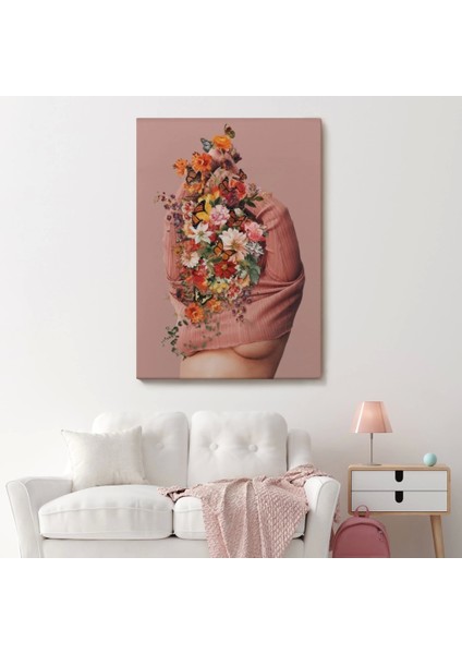 - Soyunan Kadın Renkli Kelebekler ve Çiçekler Detaylı TABLO-6060