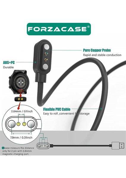 2 Pin 2.84 mm Konnektör Akıllı Saatler Için Manyetik Şarj Kablosu - FC017