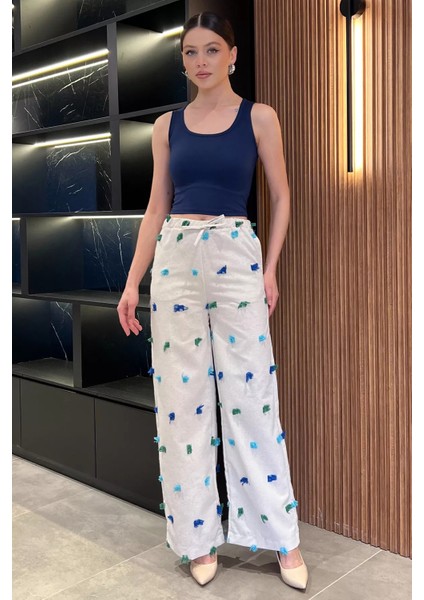 Kadın Yüksek Bel Püskül Detaylı Palazzo Keten Pantolon P-00016565 fiyatları