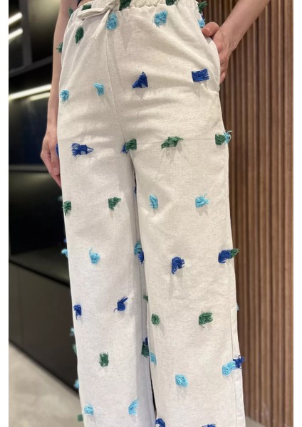 Kadın Yüksek Bel Püskül Detaylı Palazzo Keten Pantolon P-00016565 fırsatları