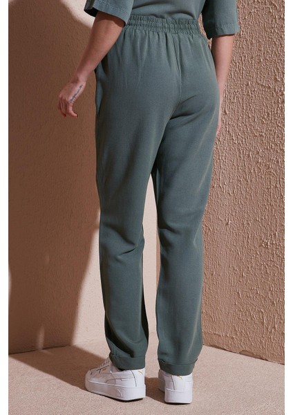 Beli Lastikli Keten Pantolon Haki
