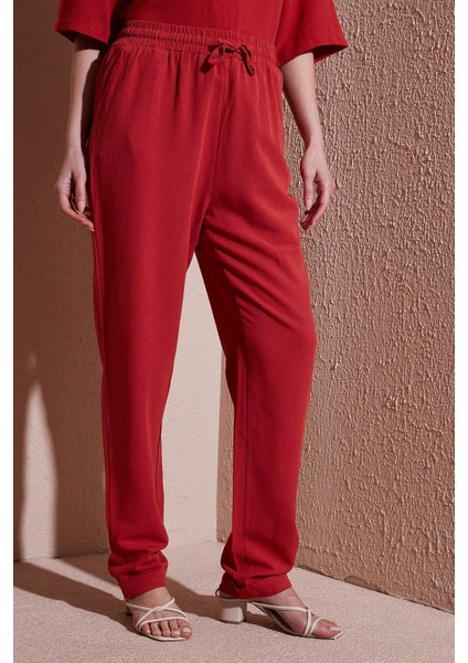 Beli Lastikli Keten Pantolon Kiremit modelleri
