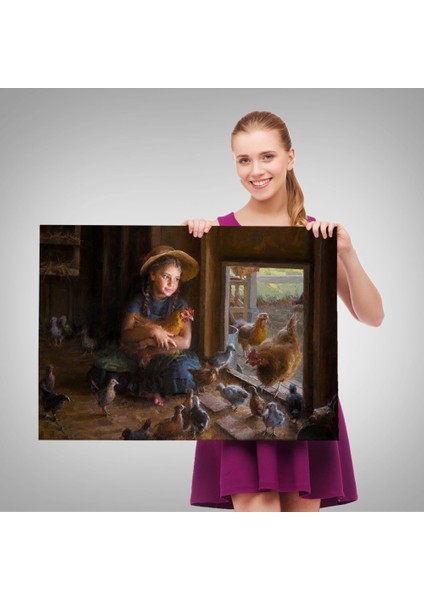 - Kümesteki Küçük Kız Çocuğu Dekoratif Duvar TABLOSU-6527 fırsatları