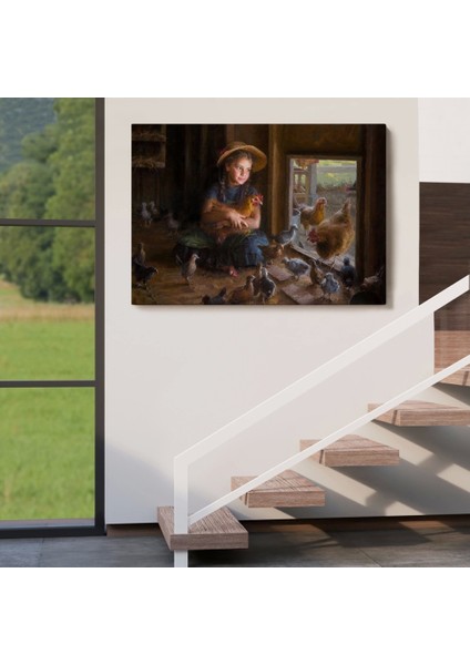 - Kümesteki Küçük Kız Çocuğu Dekoratif Duvar TABLOSU-6527 indirimleri