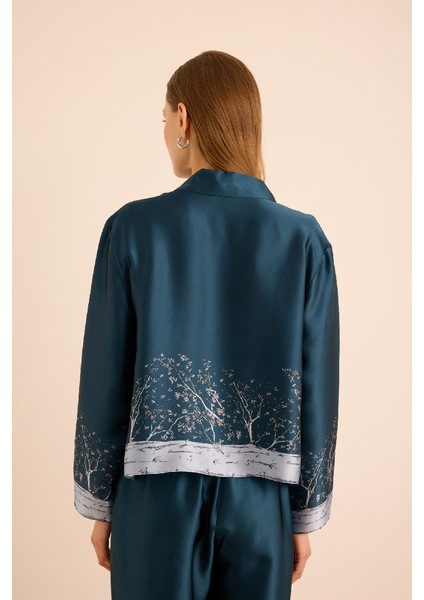 Desenli Ipek ,önden Düğmeli Pijama Üstü