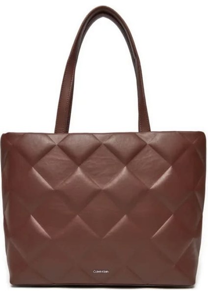 Kadın Ck Diamond Quilt Medium Shopper Omuz Çantası - Bordo
