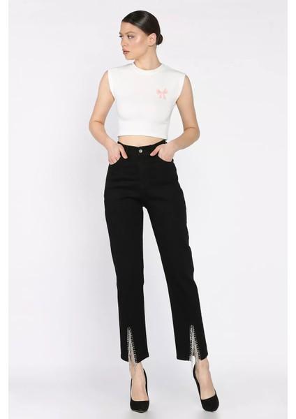 Paça Yırtmaçlı Likralı Kadın Jean Kot Pantolon P-00010997