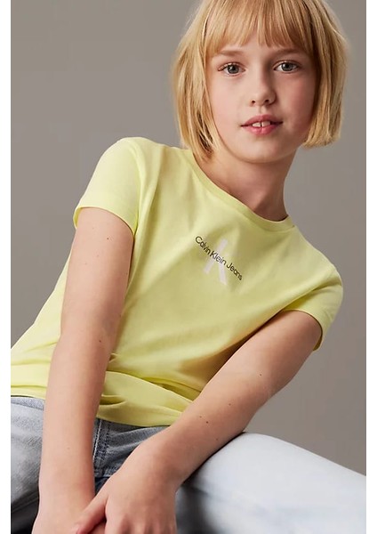 Kız Çocuk Ck Micro Monogram Logo T-Shirt - Sarı fırsatları