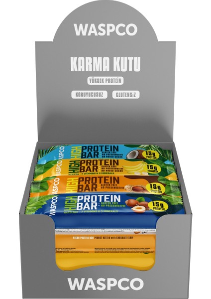 Yüksek Protein Bar 50g Karma Kutu 12 Adet (4 Çeşit)